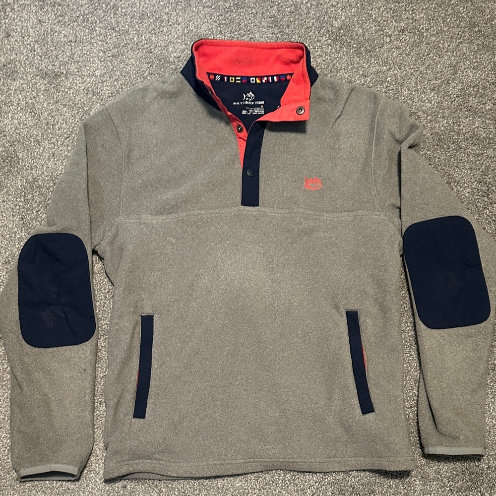 Southern Tide Men’s Quarter-Zip – Grey with Navy Accents – Small